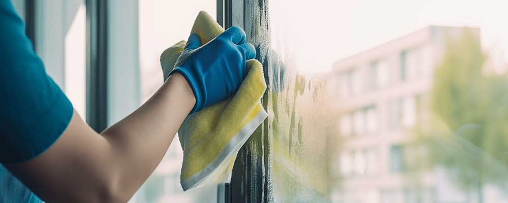 定期清掃の作業イメージ（窓ガラスを清掃している様子）